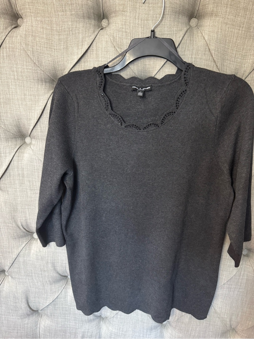 Cable & Gauge Black Scalloped Neck Knit Sweater